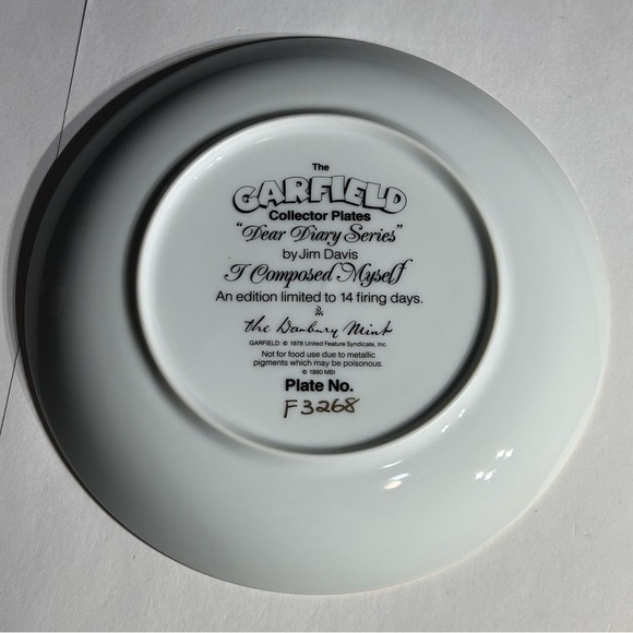 GARFIELD CAT Jim Davis "Dear Diary" Danbury Mint Plates Lot Of 4 - Picture 10 of 10